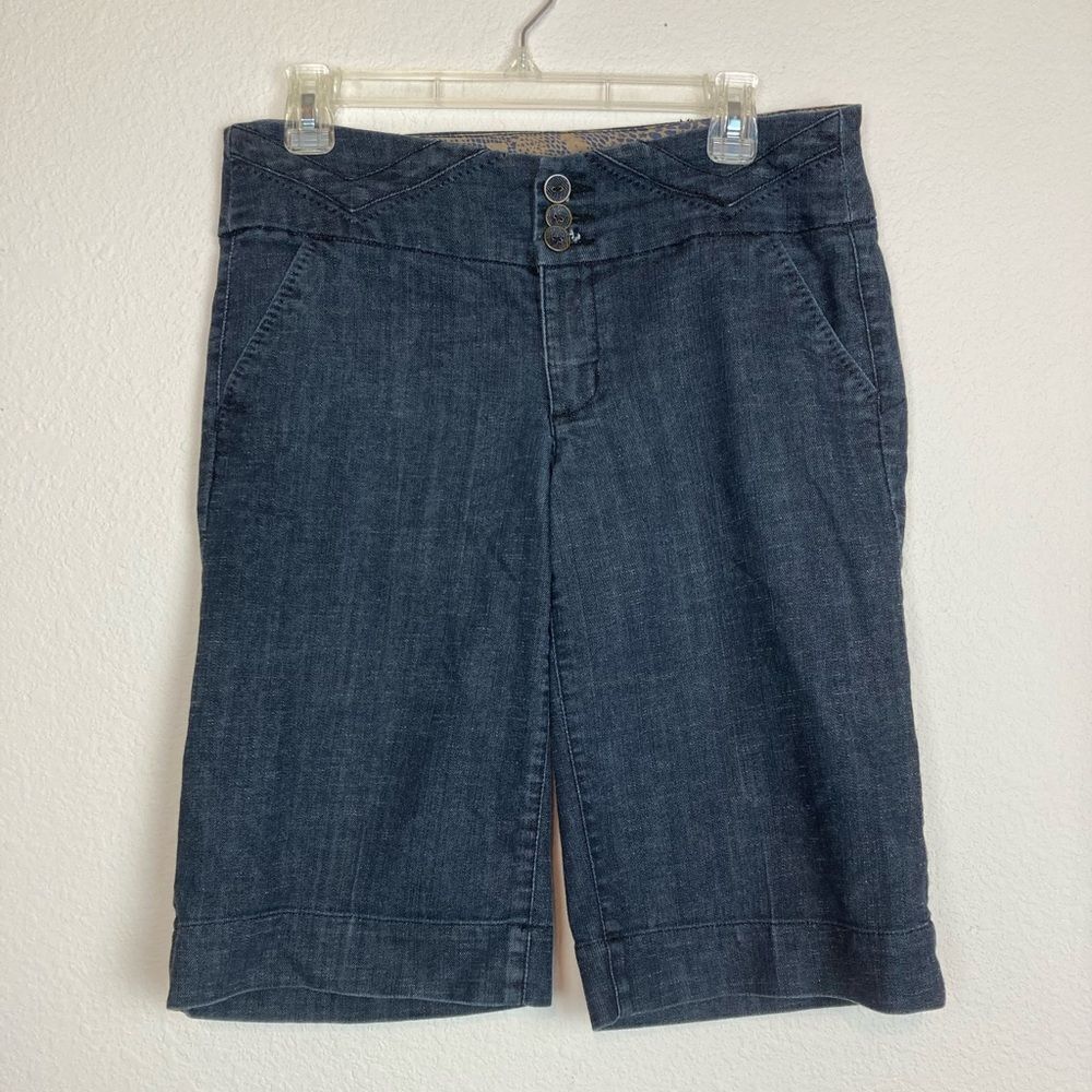 Y2K Dark Denim Bermuda Shorts w/ stretch and great detail covered buttons